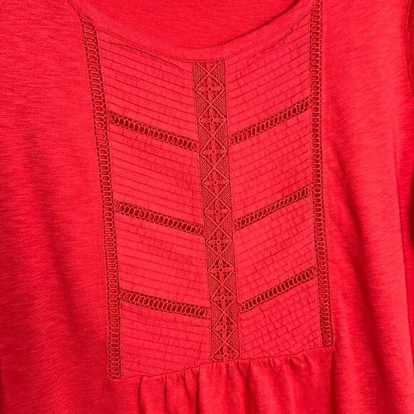 Talbots L Red Crochet Lace Pleated Front Short Sleeve Cotton Modal Tee - Picture 4 of 11